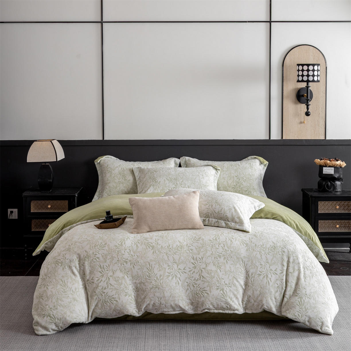 罗优家纺 2025新款牛奶绒雕花绒四件套 飘叶-绿