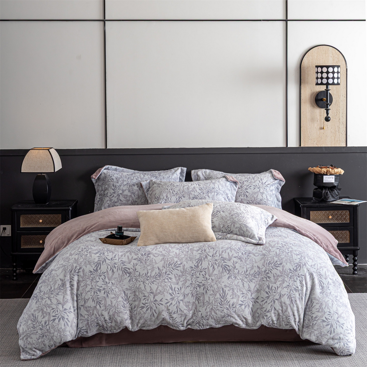 罗优家纺 2025新款牛奶绒雕花绒四件套 飘叶-紫