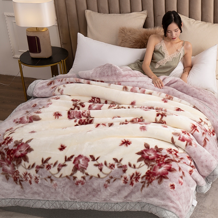 91家纺网 家纺一手货源 找家纺 雅诗帛 【2025年新款】双层加厚冬季毛毯拉舍尔毛毯加绒特厚婚庆结婚送礼毯子盖毯珊瑚绒 春意盎然