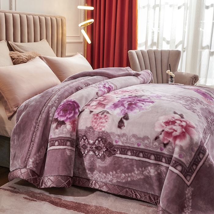 91家纺网 家纺一手货源 找家纺 雅诗帛 【2025年新款】双层加厚冬季毛毯拉舍尔毛毯加绒特厚婚庆结婚送礼毯子盖毯珊瑚绒 鸢尾幽香