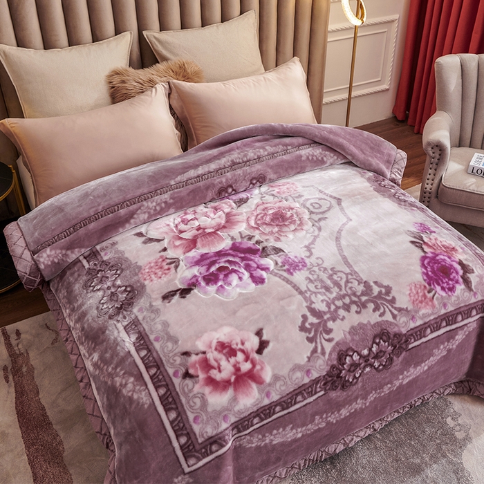 91家纺网 家纺一手货源 找家纺 雅诗帛 【2025年新款】双层加厚冬季毛毯拉舍尔毛毯加绒特厚婚庆结婚送礼毯子盖毯珊瑚绒 鸢尾幽香