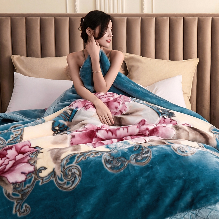 91家纺网 家纺一手货源 找家纺 雅诗帛 【2025年新款】双层加厚冬季毛毯拉舍尔毛毯加绒特厚婚庆结婚送礼毯子盖毯珊瑚绒 月夕朝花-兰