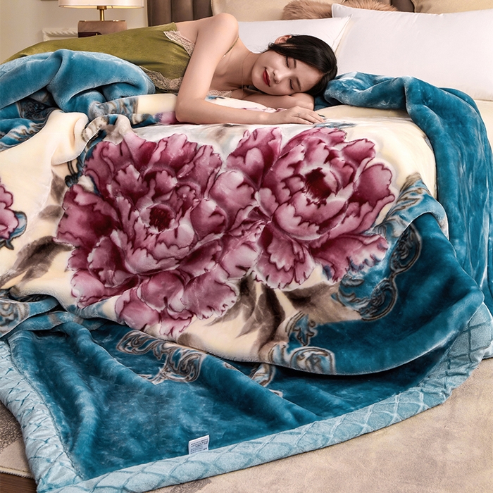 91家纺网 家纺一手货源 找家纺 雅诗帛 【2025年新款】双层加厚冬季毛毯拉舍尔毛毯加绒特厚婚庆结婚送礼毯子盖毯珊瑚绒 月夕朝花-兰