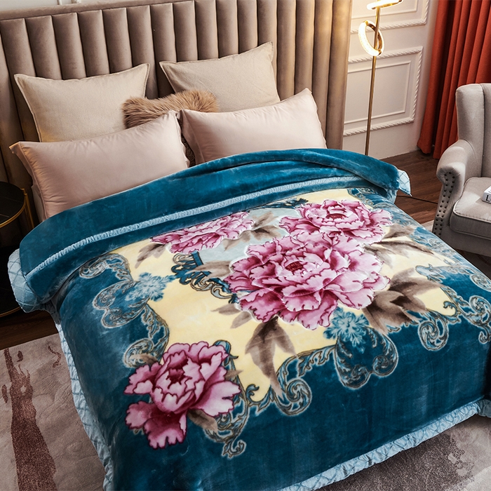 91家纺网 家纺一手货源 找家纺 雅诗帛 【2025年新款】双层加厚冬季毛毯拉舍尔毛毯加绒特厚婚庆结婚送礼毯子盖毯珊瑚绒 月夕朝花-兰