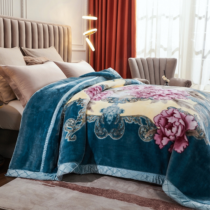 91家纺网 家纺一手货源 找家纺 雅诗帛 【2025年新款】双层加厚冬季毛毯拉舍尔毛毯加绒特厚婚庆结婚送礼毯子盖毯珊瑚绒 月夕朝花-兰