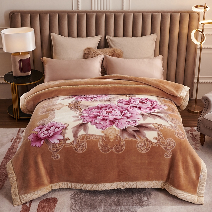 91家纺网 家纺一手货源 找家纺 雅诗帛 【2025年新款】双层加厚冬季毛毯拉舍尔毛毯加绒特厚婚庆结婚送礼毯子盖毯珊瑚绒 月夕花朝-黄