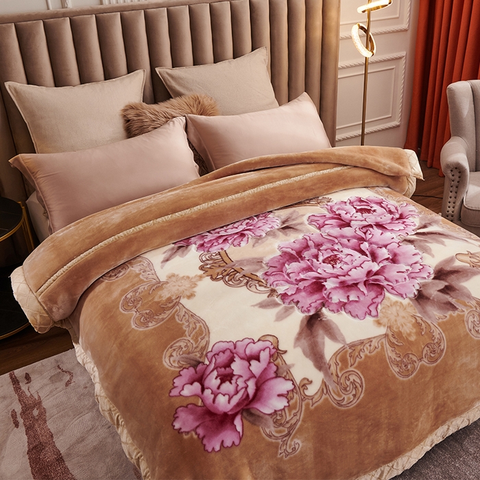 91家纺网 家纺一手货源 找家纺 雅诗帛 【2025年新款】双层加厚冬季毛毯拉舍尔毛毯加绒特厚婚庆结婚送礼毯子盖毯珊瑚绒 月夕花朝-黄