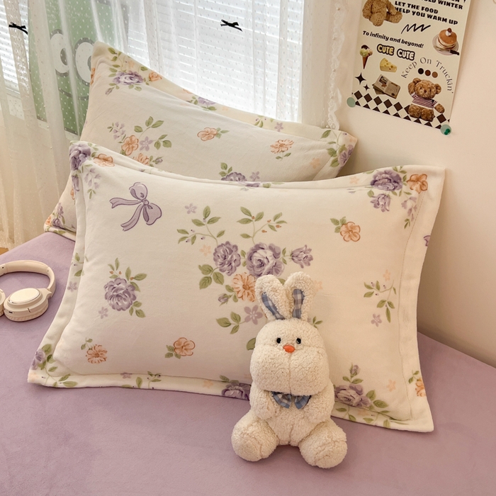 倾慕  2026新款高克重时尚印花牛奶绒单枕套 紫气东来