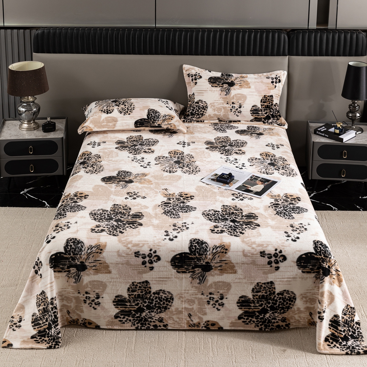 锦罗绣 2025新款全消光兔绒300克牛奶绒床单 满园金色