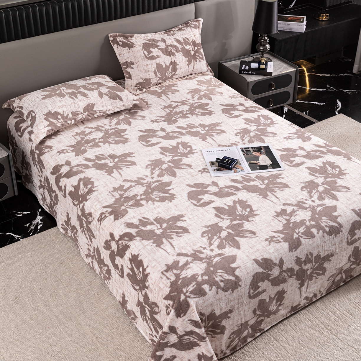 91家纺网 家纺一手货源 找家纺 锦罗绣 2025新款全消光兔绒300克牛奶绒床单 山水一色