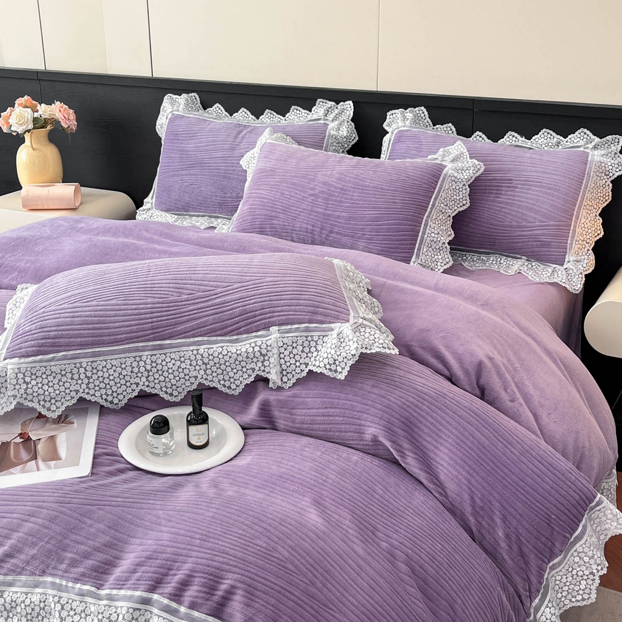 爱家（原缔乐家纺） 2025新款A类牛奶雕花绒四件套系列 维多利梦幻紫