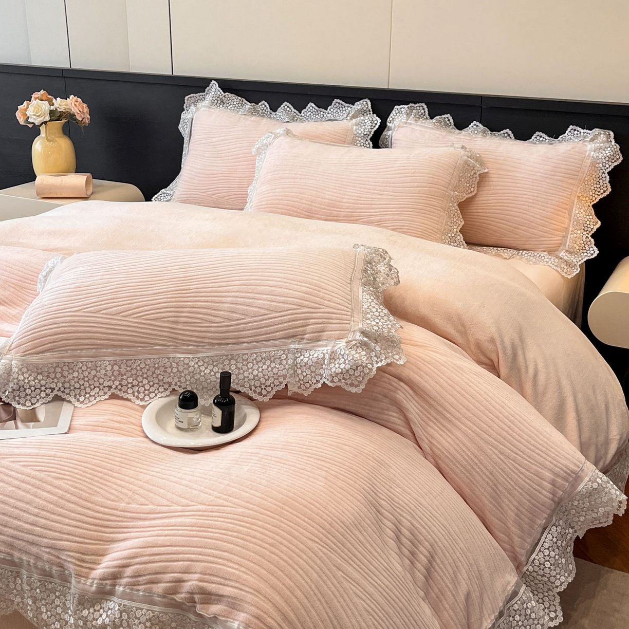 爱家（原缔乐家纺） 2025新款A类牛奶雕花绒四件套系列 维多利公主粉