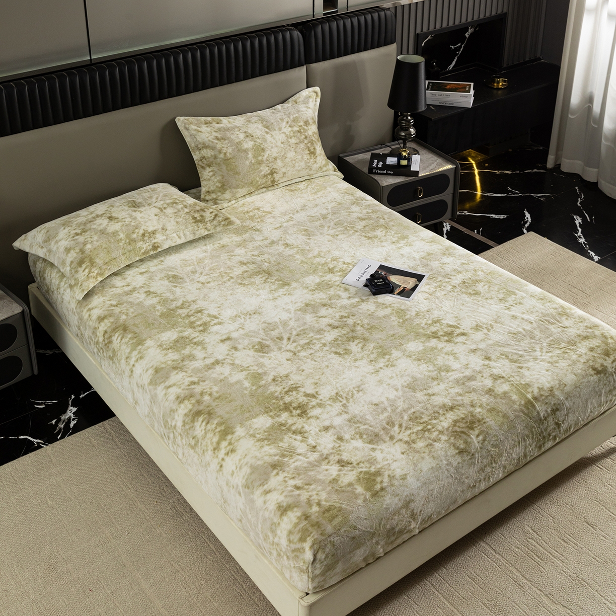 91家纺网 家纺一手货源 找家纺 锦罗绣 2025新款全消光兔绒300克牛奶绒床笠 绿野仙踪