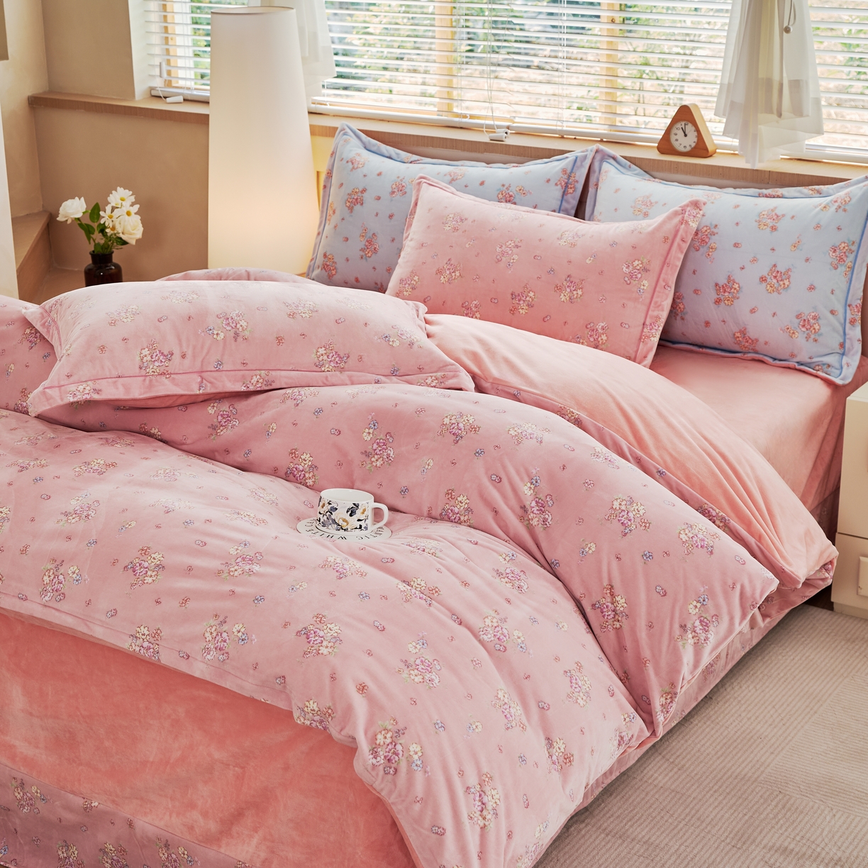 喜四方 2025新款超细旦婴儿宝宝绒印花四件套 花怡梦-粉