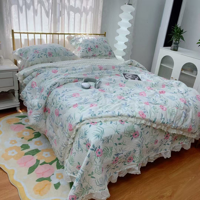 91家纺网 家纺一手货源 找家纺 （总）暖居 2025新款法式纯棉砂洗棉花床盖三件套同款豆豆被双面纯棉被套