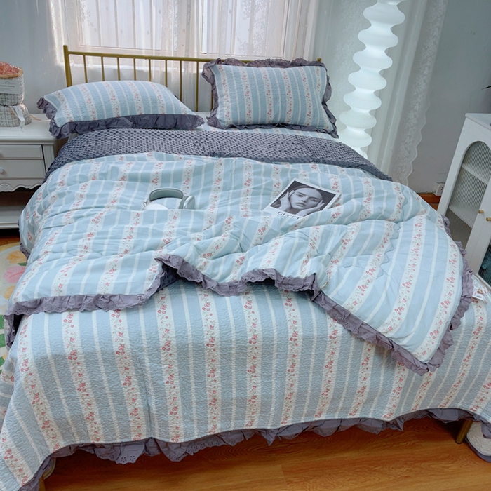 91家纺网 家纺一手货源 找家纺 暖居 2025新款法式纯棉砂洗棉花床盖三件套同款豆豆被双面纯棉被套 白兰地