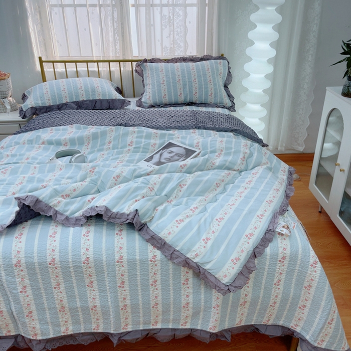 91家纺网 家纺一手货源 找家纺 暖居 2025新款法式纯棉砂洗棉花床盖三件套同款豆豆被双面纯棉被套 白兰地