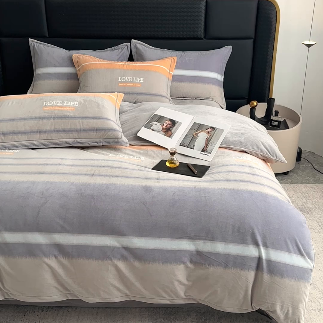 91家纺网 家纺一手货源 找家纺 喜四方 2025新款超细旦婴儿宝宝绒印花四件套 美好生活