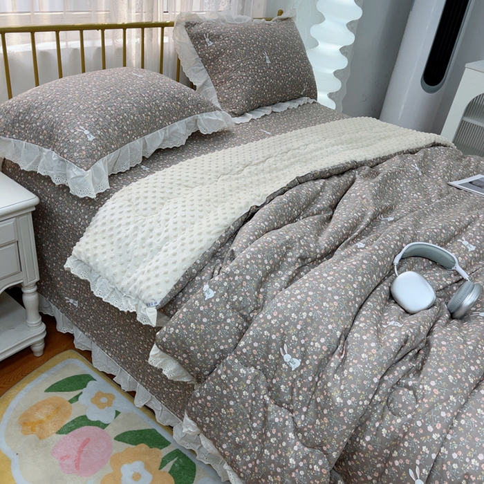 91家纺网 家纺一手货源 找家纺 暖居 2025新款法式纯棉砂洗棉花床盖三件套同款豆豆被双面纯棉被套 欧若拉