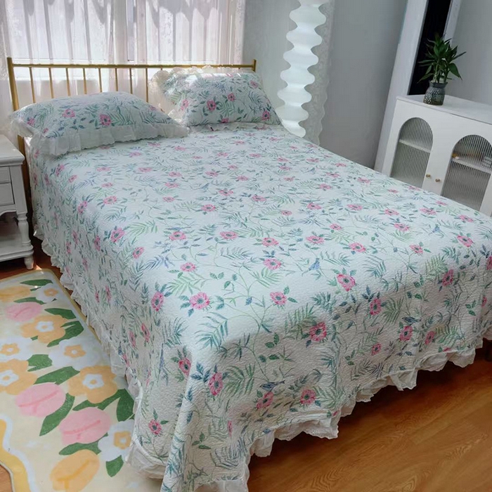 91家纺网 家纺一手货源 找家纺 暖居 2025新款法式纯棉砂洗棉花床盖三件套同款豆豆被双面纯棉被套 倾城之美