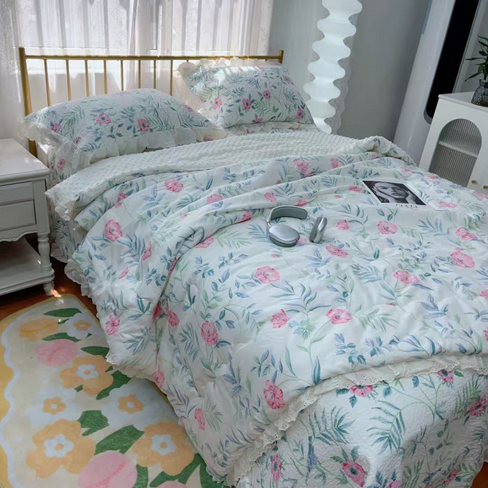 91家纺网 家纺一手货源 找家纺 暖居 2025新款法式纯棉砂洗棉花床盖三件套同款豆豆被双面纯棉被套 倾城之美