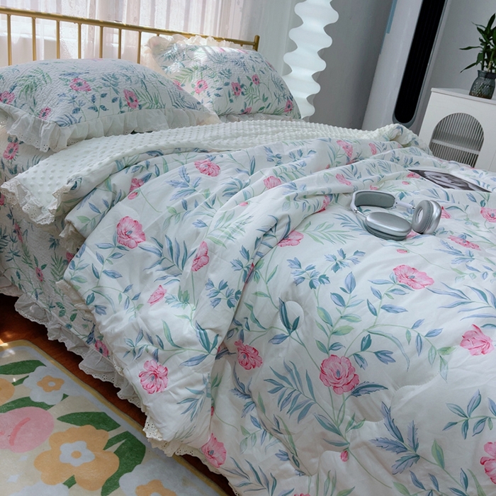 91家纺网 家纺一手货源 找家纺 暖居 2025新款法式纯棉砂洗棉花床盖三件套同款豆豆被双面纯棉被套 倾城之美