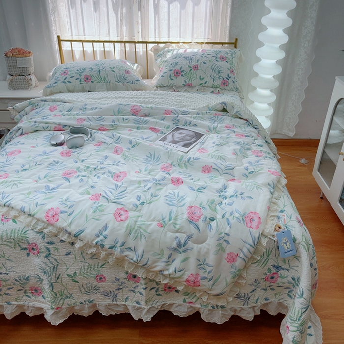 91家纺网 家纺一手货源 找家纺 暖居 2025新款法式纯棉砂洗棉花床盖三件套同款豆豆被双面纯棉被套 倾城之美