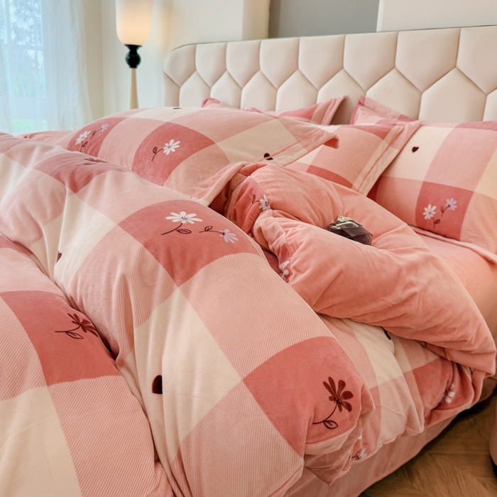 喜四方 2025新款超细旦婴儿宝宝绒印花四件套 盛夏晚晴-粉