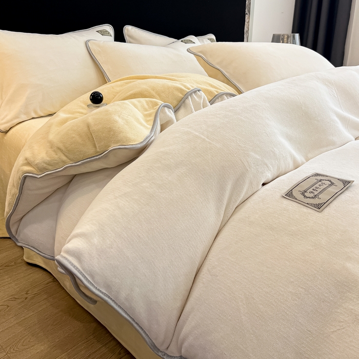 91家纺网 家纺一手货源 找家纺 （总）眠博士 2025新款时尚款牛奶绒加厚保暖四件套四件套