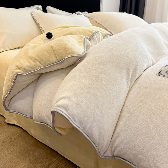 眠博士 2025新款时尚款牛奶绒加厚保暖四件套四件套 时尚款-白拼鹅黄