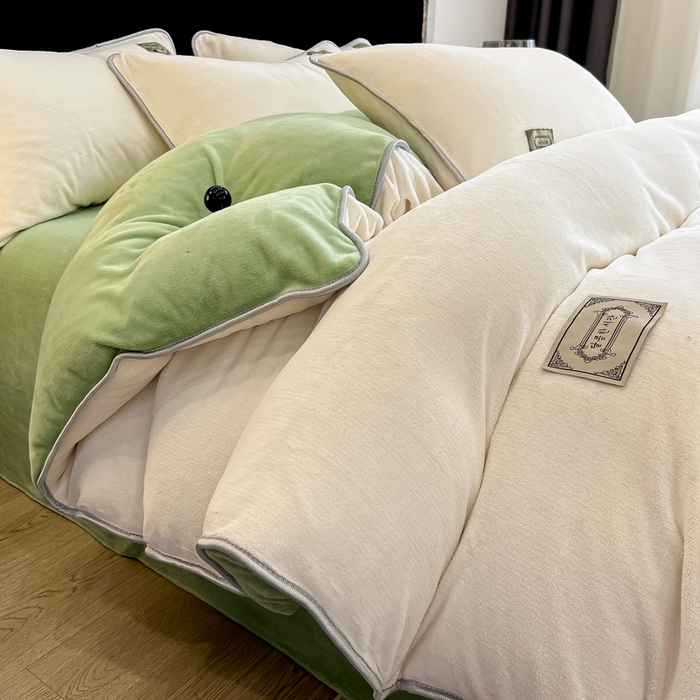 眠博士 2025新款时尚款牛奶绒加厚保暖四件套四件套 时尚款-白拼果绿