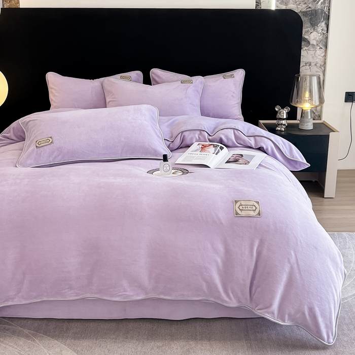 91家纺网 家纺一手货源 找家纺 眠博士 2025新款时尚款牛奶绒加厚保暖四件套四件套 时尚款-丁香紫