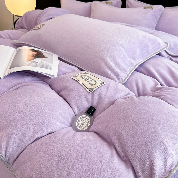 91家纺网 家纺一手货源 找家纺 眠博士 2025新款时尚款牛奶绒加厚保暖四件套四件套 时尚款-丁香紫