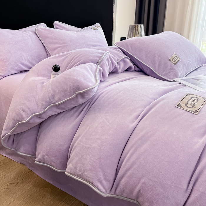 91家纺网 家纺一手货源 找家纺 眠博士 2025新款时尚款牛奶绒加厚保暖四件套四件套 时尚款-丁香紫