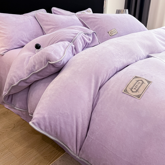 91家纺网 家纺一手货源 找家纺 眠博士 2025新款时尚款牛奶绒加厚保暖四件套四件套 时尚款-丁香紫