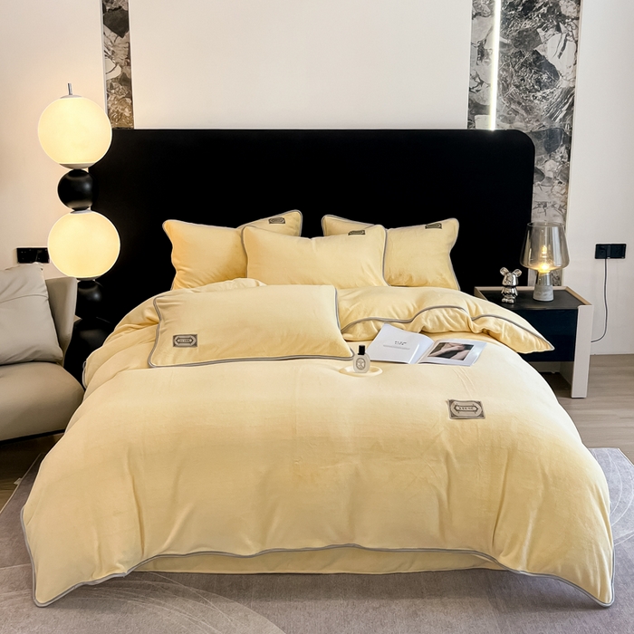 91家纺网 家纺一手货源 找家纺 眠博士 2025新款时尚款牛奶绒加厚保暖四件套四件套 时尚款-鹅黄