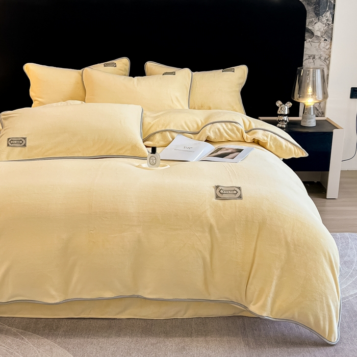 91家纺网 家纺一手货源 找家纺 眠博士 2025新款时尚款牛奶绒加厚保暖四件套四件套 时尚款-鹅黄