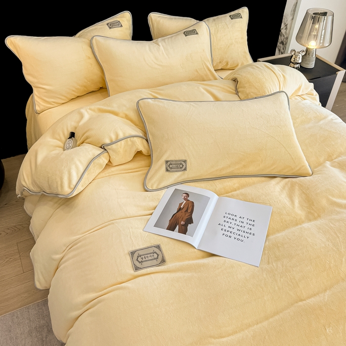 91家纺网 家纺一手货源 找家纺 眠博士 2025新款时尚款牛奶绒加厚保暖四件套四件套 时尚款-鹅黄