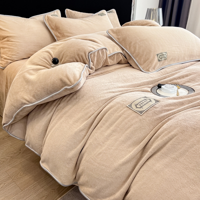 91家纺网 家纺一手货源 找家纺 眠博士 2025新款时尚款牛奶绒加厚保暖四件套四件套 时尚款-暖咖