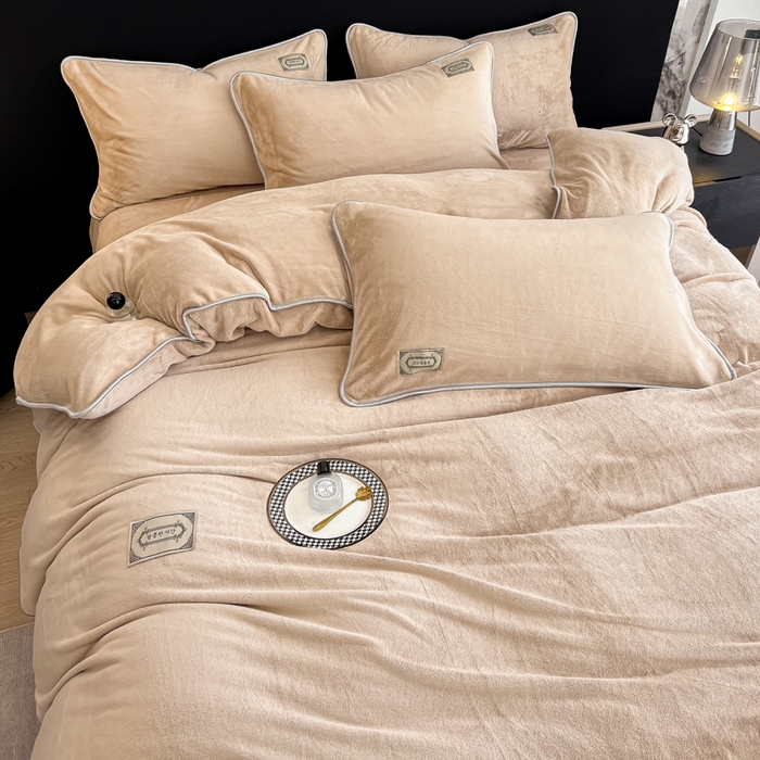 91家纺网 家纺一手货源 找家纺 眠博士 2025新款时尚款牛奶绒加厚保暖四件套四件套 时尚款-暖咖