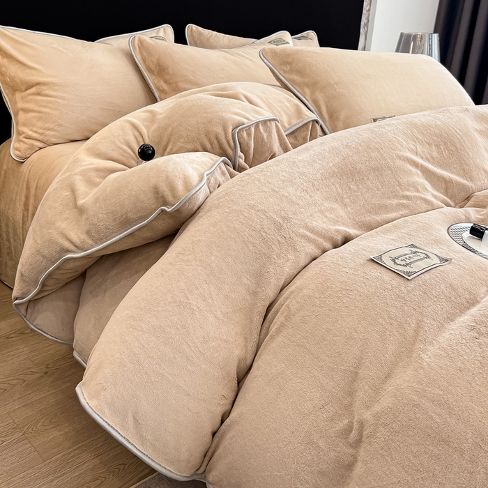 91家纺网 家纺一手货源 找家纺 眠博士 2025新款时尚款牛奶绒加厚保暖四件套四件套 时尚款-暖咖