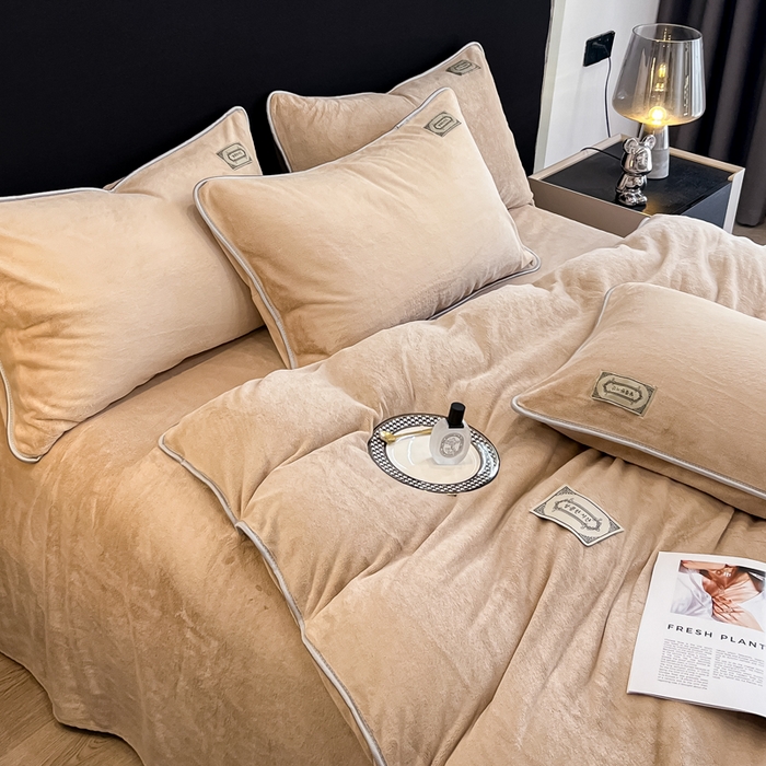 91家纺网 家纺一手货源 找家纺 眠博士 2025新款时尚款牛奶绒加厚保暖四件套四件套 时尚款-暖咖