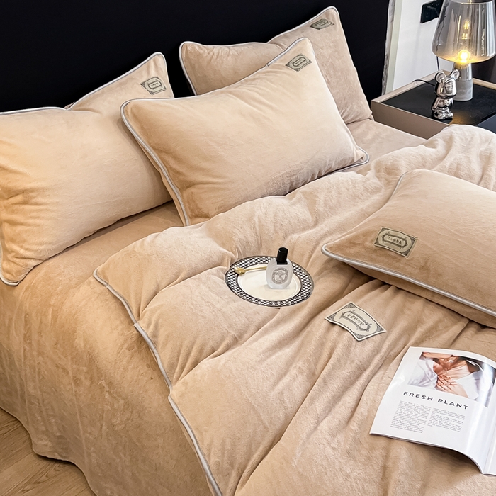 91家纺网 家纺一手货源 找家纺 眠博士 2025新款时尚款牛奶绒加厚保暖四件套四件套 时尚款-暖咖