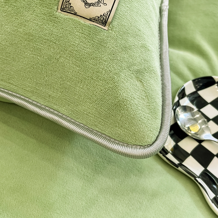 91家纺网 家纺一手货源 找家纺 眠博士 2025新款时尚款牛奶绒加厚保暖四件套四件套 时尚款-苹果绿