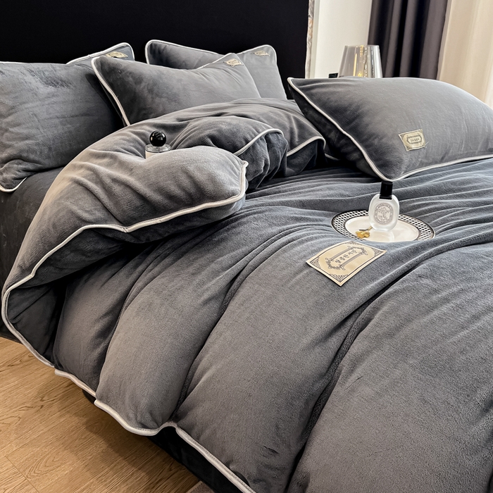 91家纺网 家纺一手货源 找家纺 眠博士 2025新款时尚款牛奶绒加厚保暖四件套四件套 时尚款-深灰