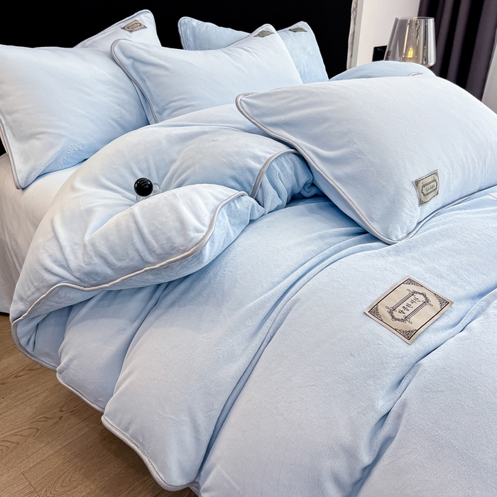 91家纺网 家纺一手货源 找家纺 眠博士 2025新款时尚款牛奶绒加厚保暖四件套四件套 时尚款-雾霾蓝
