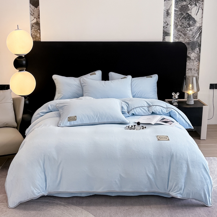 91家纺网 家纺一手货源 找家纺 眠博士 2025新款时尚款牛奶绒加厚保暖四件套四件套 时尚款-雾霾蓝