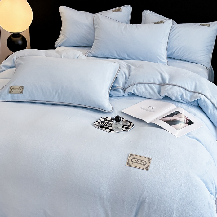 91家纺网 家纺一手货源 找家纺 眠博士 2025新款时尚款牛奶绒加厚保暖四件套四件套 时尚款-雾霾蓝