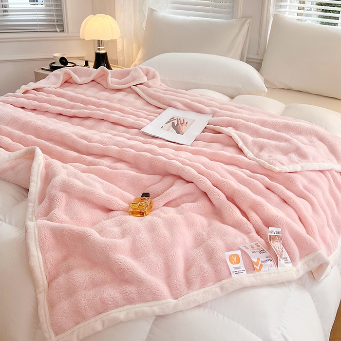 91家纺网 家纺一手货源 找家纺 贝拉梦家纺 2025新款加厚保暖托卡斯兔毛绒毛毯多功能毯子保暖盖毯毯子 白桃茶粉