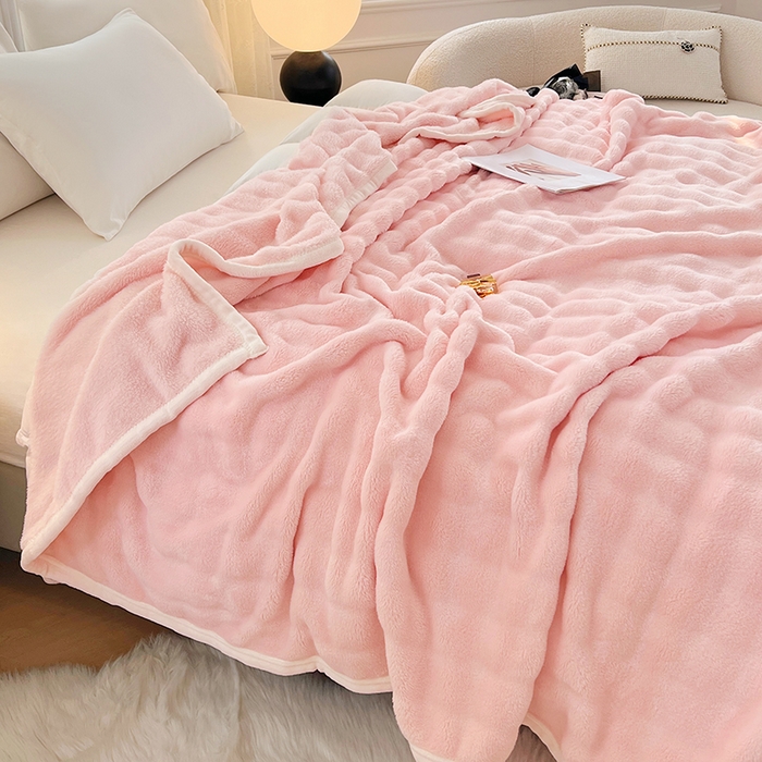 91家纺网 家纺一手货源 找家纺 贝拉梦家纺 2025新款加厚保暖托卡斯兔毛绒毛毯多功能毯子保暖盖毯毯子 白桃茶粉